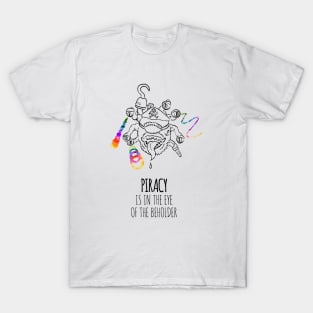 Piracy is in the Eye of the Beholder - rainbow & black - ttrpg LGBTQ+ T-Shirt